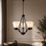 Lustra Midnight Negru Alb 100x60 cm 5 surse E27 40W Corp Iluminat Modern Metal Sticla Design Elegant Living Dining Atmosfera Ambientala Premium, Erste