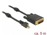 Cablu mini Displayport 1.2 cu surub la DVI 4K 30 Hz Activ 5m T-T negru, Delock 85637