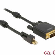 Cablu mini Displayport 1.2 cu surub la DVI 4K 30 Hz Activ 5m T-T negru, Delock 85637
