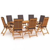 Cumpara ieftin Set mobilier de grădină cu perne, 9 piese, gri, lemn masiv tec