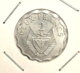 Rwanda 2 Francs 1970 km # 10 UNC moneda aluminiu necirculata