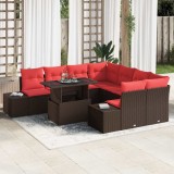vidaXL Set de canapele pentru grădină 9 pcs Maro și roșu poliratan 3349160