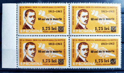 ROMANIA 1963 - Aurel Vlaicu supratipar - Bloc de 4 nestampilat - MNH** - LP 567 foto