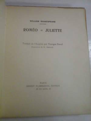 ROMEO ET JULIETTE - WILLIAM SHAKESPEARE - Traduit de l&amp;#039;Anglais par G. DUVAL - Paris foto