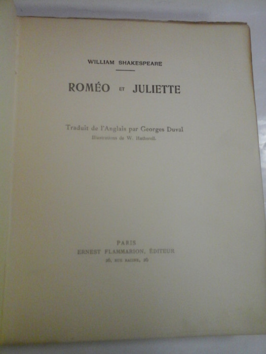 ROMEO ET JULIETTE - WILLIAM SHAKESPEARE - Traduit de l&#039;Anglais par G. DUVAL - Paris