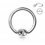 Piercing pentru spr&acirc;ncene din oțel 316L &ndash; inel cu un cristal transparent &icirc;ntr-o lunetă rotundă, 1,6 mm, diametru 8 mm