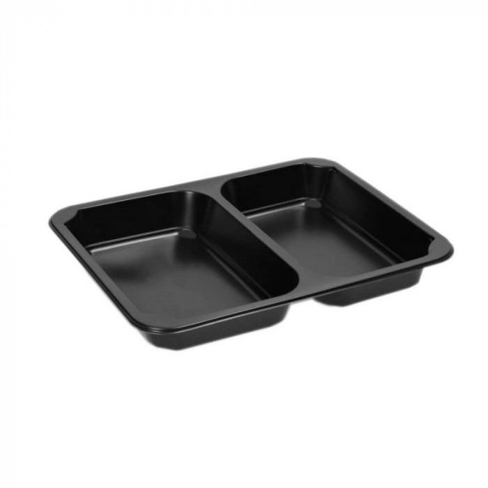 Set 200 Tavite Termosudabile, 225x175x42 mm, Compartimentate, Polipropilena Neagra, Tavite Compartimentate Alimente, Tavite Plastic pentru Transport A