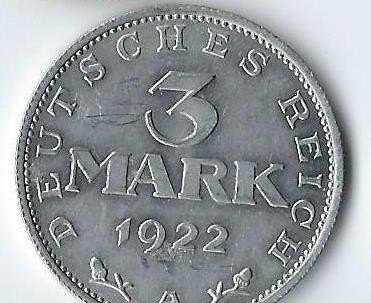 Moneda 3 mark 1922 A - Germania foto