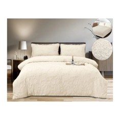 Lenjerie Cocolino 4 Piese, Blana Imitatie iepure, Pentru Pat Dublu, cu Elastic, Crem - PIT403