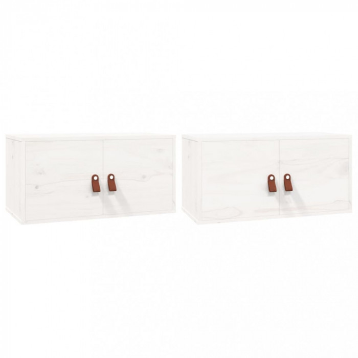 Dulapuri de perete 2 buc. alb, 60x30x30 cm, lemn masiv de pin