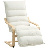 HOMCOM Fotoliu Relax din Lemn și Catifea cu Suport pentru Picioare, Crem | Aosom Romania