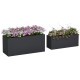 Outsunny Set de 2 Jardiniere, Jardiniere &Icirc;nălțate cu Găuri de Drenaj, Ghivece de Flori Stivuibile pentru Grădină, 71x29x32 cm, Negru | Aosom Romania