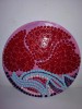 Mandala rotunda rotund roz rosu albastru pictat manual acrylic pictura cu puncte decor perete pe disc vinil 10&rdquo;