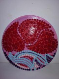 Mandala rotunda rotund roz rosu albastru pictat manual acrylic pictura cu puncte decor perete pe disc vinil 10&rdquo;