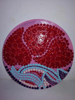 Mandala rotunda rotund roz rosu albastru pictat manual acrylic pictura cu puncte decor perete pe disc vinil 10&amp;rdquo; foto