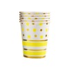 Set 10 pahare, flippy, imprimeu cu buline si dungi, din carton, 250 ml, 7.5 x 8.5 x 5.2 cm, galben/auriu
