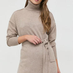 Beatrice B pulover de lana femei, culoarea bej, light, cu guler