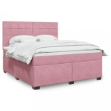 VidaXL Pat box spring cu saltea, roz, 180x200 cm, catifea
