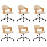 Cumpara ieftin Scaune pivotante de masa, 6 buc., crem, lemn curbat &amp; piele eco