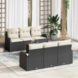 VidaXL Set canapea grădină 7 pcs Negru, alb Mare Ratan poli, Poliester