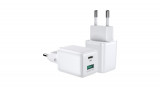 Joyroom &icirc;ncărcător de perete (mufă UE), USB / USB tip C, 30W, Power Delivery, QuickCharge 3.0, AFC FCP, alb (L-QP303)