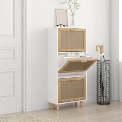 vidaXL Pantofar, alb, 52x25x115 cm, lemn prelucrat și ratan natural 345648 foto