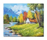 Cumpara ieftin Tablou pesaj de la munte cu iola pictat manual, 50x40cm ulei pe panza, Constantin Feraru