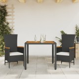 vidaXL Set mobilier de grădină cu perne, 3 piese, negru, poliratan 3277501