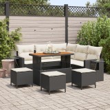 Set Canapea Grădină vidaXL cu 9 Piese cu Perne Negru Poli Ratan Acacia