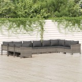 Set 10 piese mobilier grădină vidaXL, poliratan gri, cu perne incluse, design modular, canapele colț/mijloc, confortabil și durabil