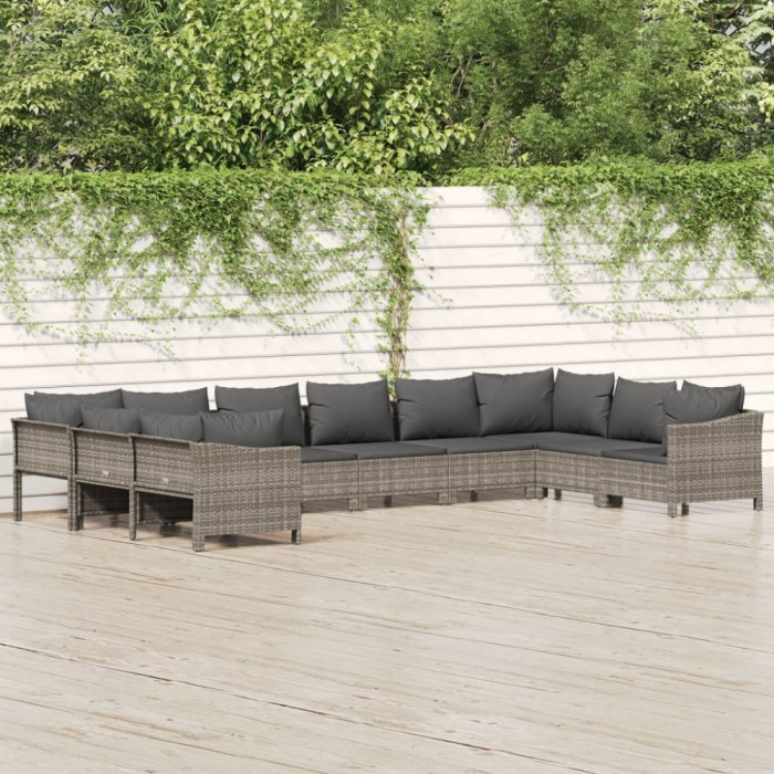 vidaXL Set mobilier de grădină cu perne, 10 piese, gri, poliratan