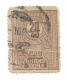 Taxa de plata - Asistenta sociala, 1922-1926, 20 B, obliterata