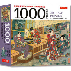 A Japanese Garden in Summertime Jigsaw Puzzle - 1,000 Pieces: A Scene from the Tale of Genji, Woodblock Print (Finished Size 24 in X 18 In)