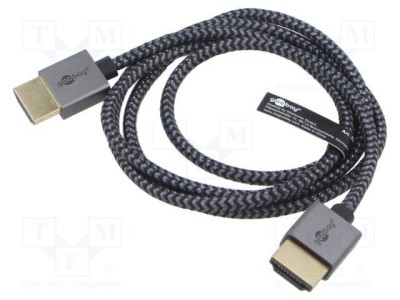 Cablu HDMI Goobay 1m textil negru-gri HDMI 2.0 High Speed 4K foto