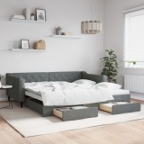 Cumpara ieftin Pat de zi cu extensie și sertare, gri &icirc;nchis, 100x200 cm textil
