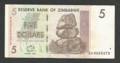 ZIMBABWE 5 DOLARI DOLLARS 2007 [26] P-66 , VF+ foto