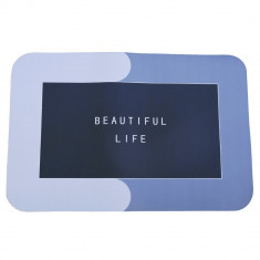 Covoras pentru baie antiderapant Pufo Life is Beautiful, 58 x 38 cm, albastru