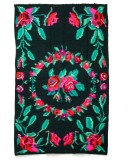 Covor vintage din l&acirc;nă 195&times;125 cm, țesut la război, model floral &bdquo;trandafiri&rdquo; pe fond negru &ndash; stil Moldova/Basarabia