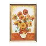 Tablou celebru pictat manual inramat, Vaza cu floarea soarelui, 100x70cm ulei pe panza, reproducere Vincent van Gogh