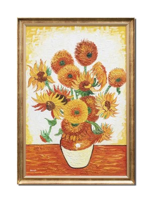 Tablou celebru pictat manual inramat, Vaza cu floarea soarelui, 100x70cm ulei pe panza, reproducere Vincent van Gogh foto