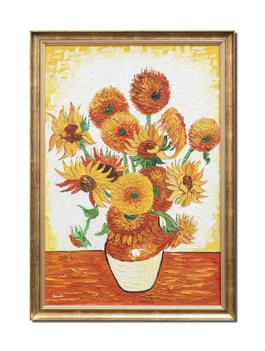 Tablou celebru pictat manual inramat, Vaza cu floarea soarelui, 100x70cm ulei pe panza, reproducere Vincent van Gogh