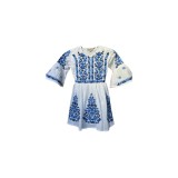 Cumpara ieftin Rochie Traditionala Alba pentru Fetite cu Motiv Floral Albastru - RTF02