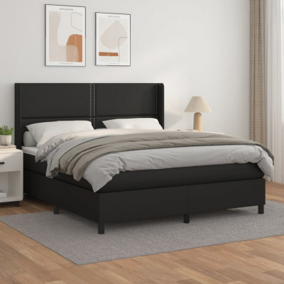 vidaXL Pat box spring cu saltea, negru, 160x200 cm, piele ecologică foto