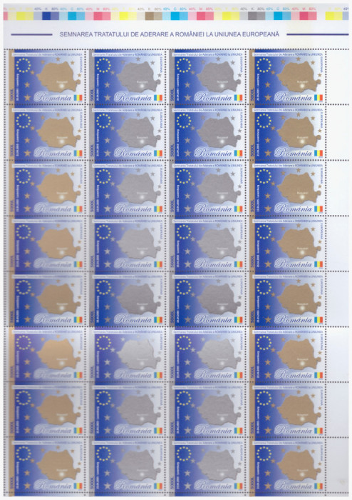 RO-0075-ROMANIA 2002-LP 1682-Semnarea aderarii la UE-coala de 36 timbre MNH
