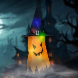 Decor LED Halloween - fantoma - galben - 10 LED-uri colorate - poate fi agatat - 2 x 2032 - 75 x 35