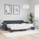 vidaXL Pat de zi cu extensie, gri &icirc;nchis, 80x200 cm, catifea