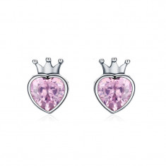 Cercei din argint 925 Sweet Pink Heart of Crown foto