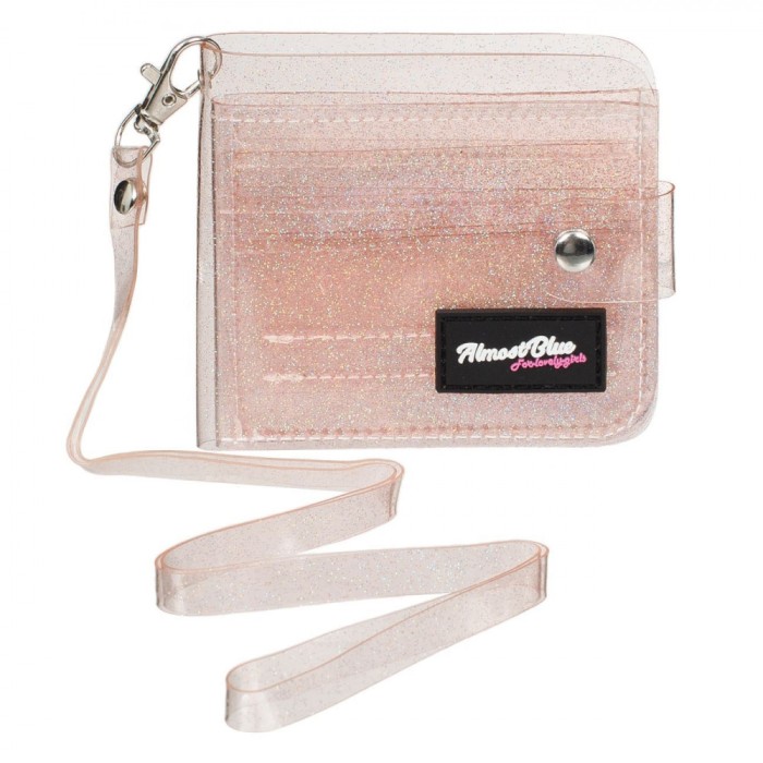 Portofel Carduri Dama, PU Transparent, Glitter Holografic, Curea, 10.5x10cm
