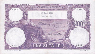 REPRODUCERE bancnota 100 lei 27 martie1914 Romania foto