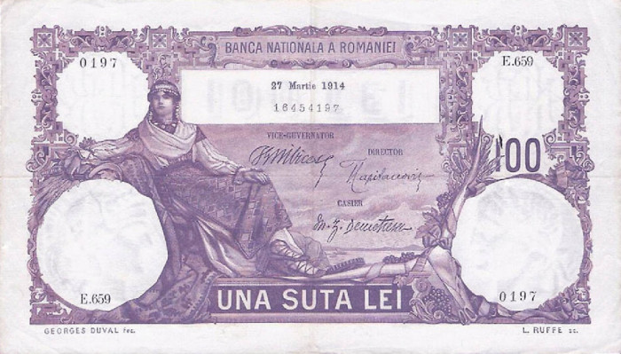 REPRODUCERE bancnota 100 lei 27 martie1914 Romania